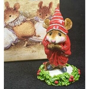 Wee Forest Folk Ebenezer‎ Scrooge Mouse CC-1 Red Robe Striped Hat Holly Ring Box